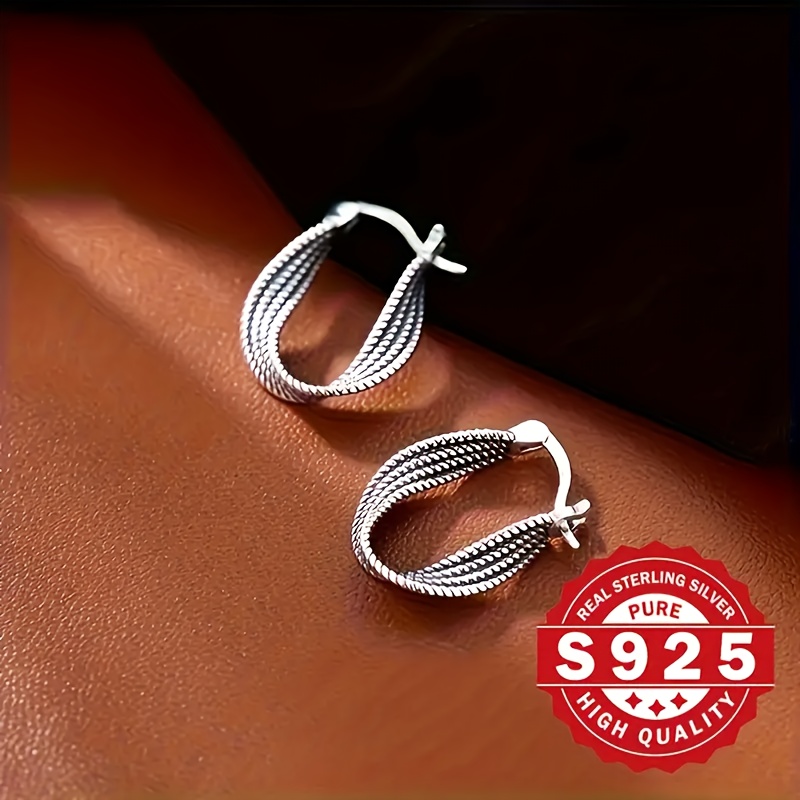 Vintage Royal Twist Hoop Earrings 925 Sterling Silver